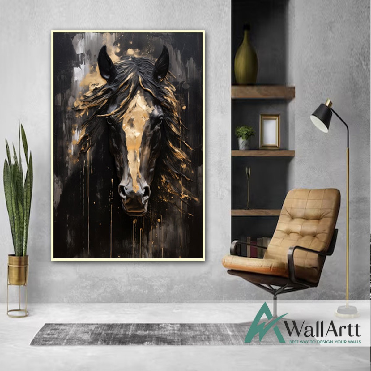 Gold Horse 3D Heavy Textured Partial oil Painting